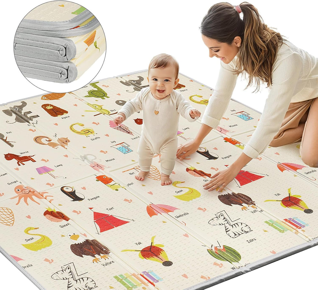 Krabbelmatte Baby 180x200 cm, Faltbare Spielmatte 1,5 cm Dick XPE, Weich & Rutschfest, Wasserdicht A