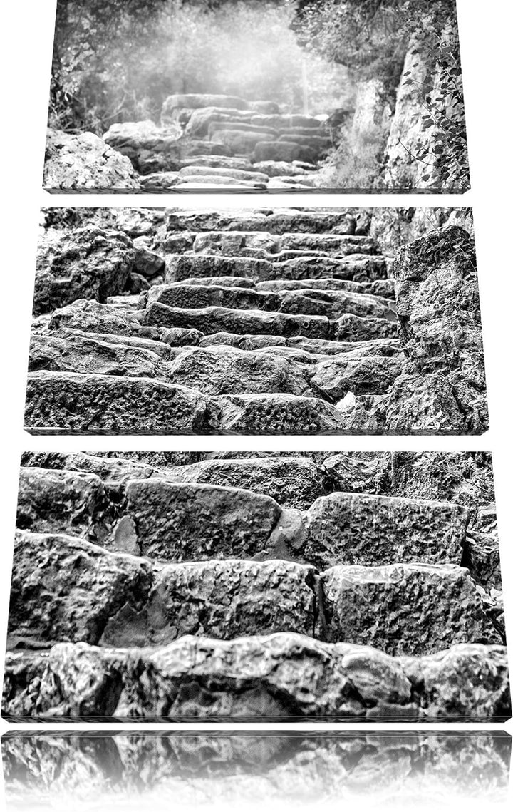 Pixxprint Schöne alte Steintreppe als Leinwandbild/Grösse: 3 Teilig (120x80) cm/Wandbild/Kunstdruck/
