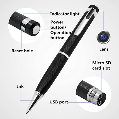 Versteckte Kamera Stift Kamera 1080p Real HD Cover Objektiv Pen Cam, Micro SD Reader & 5 Tinte füllt