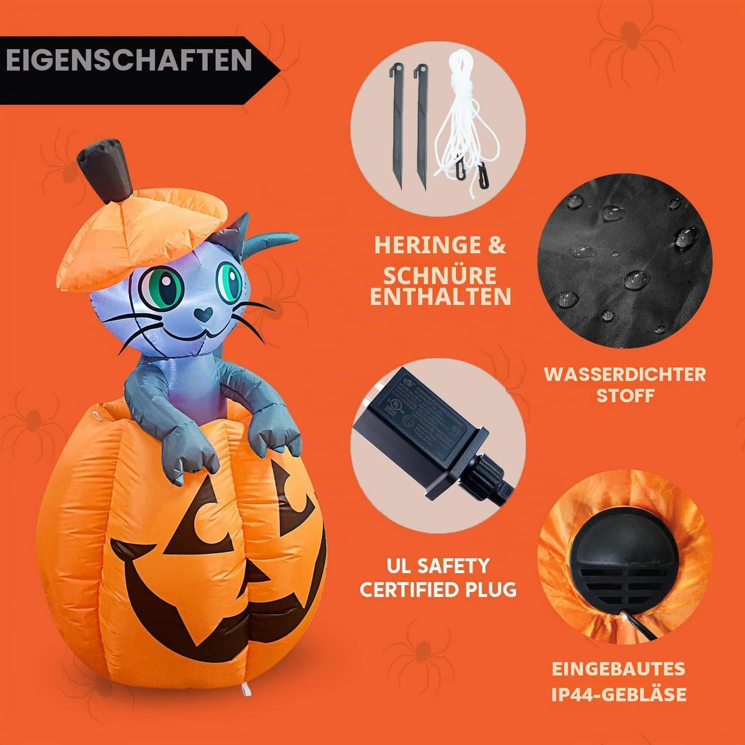 Joiedomi 1,5 m Halloween aufblasbare animierte Kitty Katze auf Kürbis aufblasbare Hof Dekoration mit