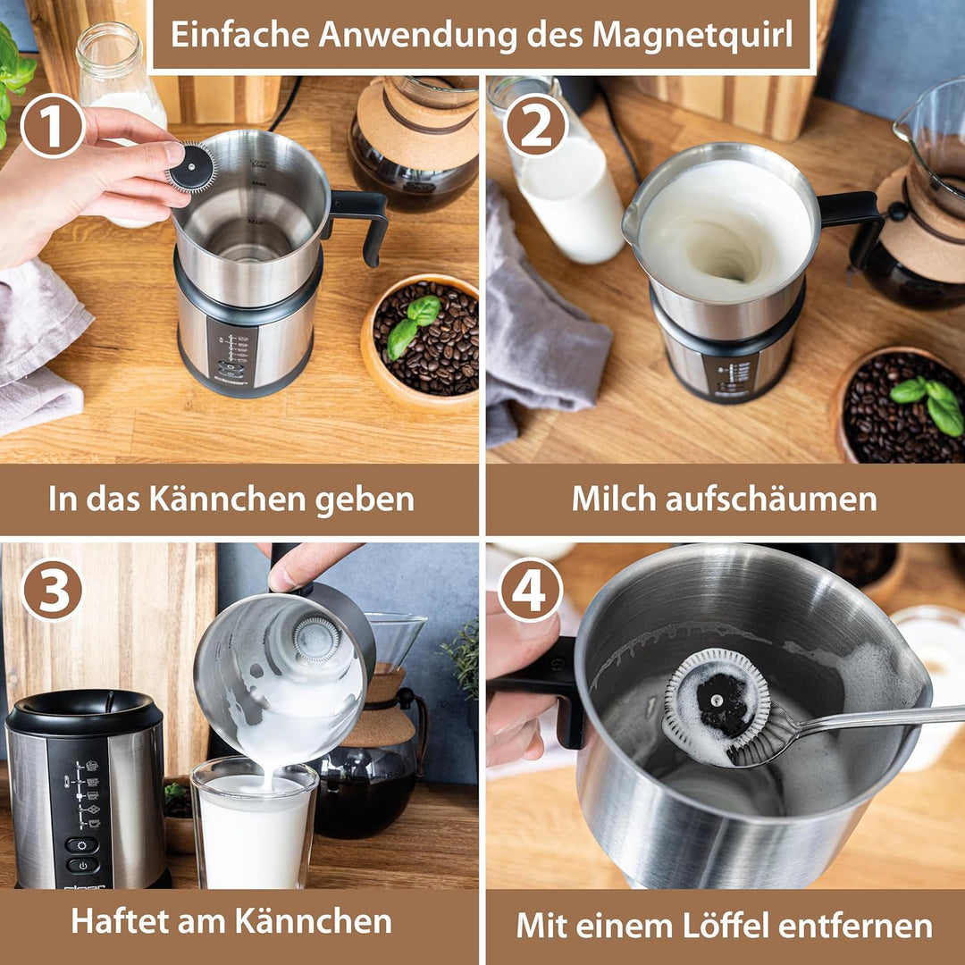 Cloer 7789 Induktions-Milchaufschäumer, für bis zu 450 ml, kalter oder warmer Milchschaum, heisse Sc