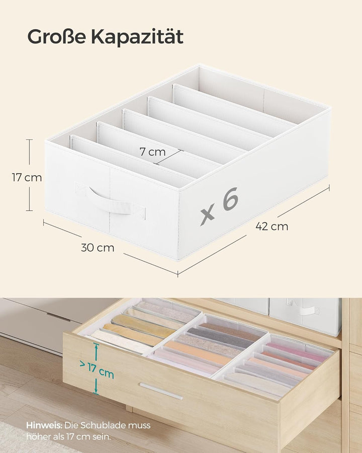 SONGMICS Kleiderschrank-Organizer 6er Set, Aufbewahrungsbox 6 Fächer, Schubladen-Ordnungssystem, Ord