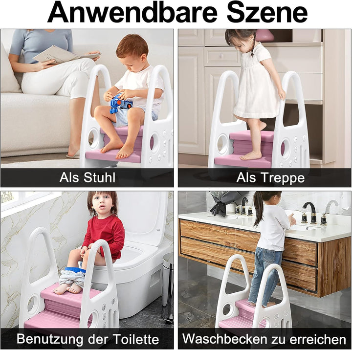 UISEBRT Tritthocker für Kinder 2 Stufen Kinderschemel Trittschemel Kleinkind Lernturm Anti-Rutsch Tr