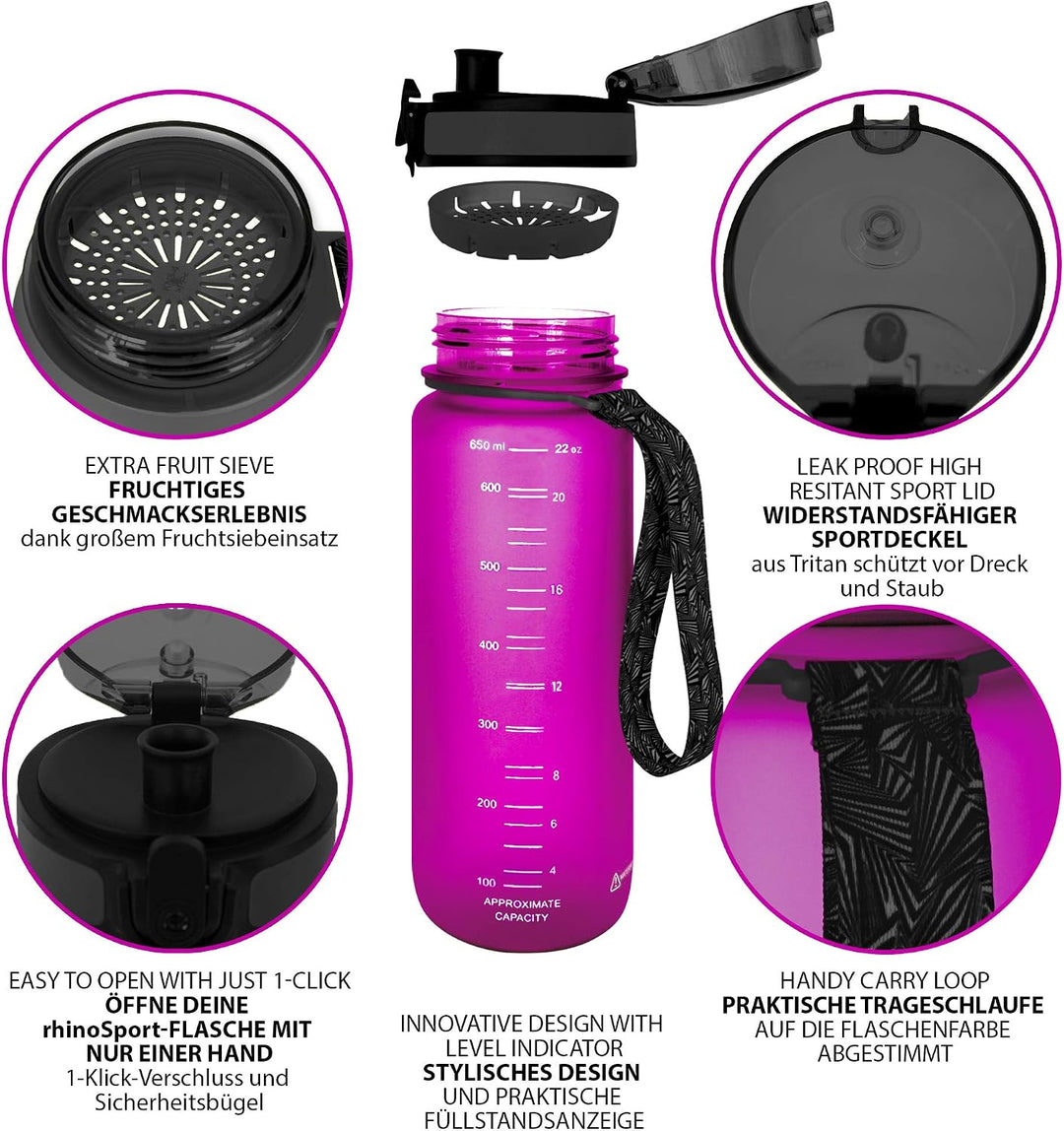 coolrhino Trinkflasche 350ml I 650ml I 1L I 1,5L für Sport, Outdoor, Schule, Fitness &amp; Kinder - Wass
