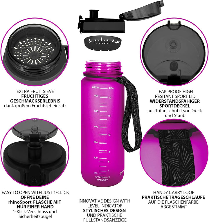 coolrhino Trinkflasche 350ml I 650ml I 1L I 1,5L für Sport, Outdoor, Schule, Fitness &amp; Kinder - Wass