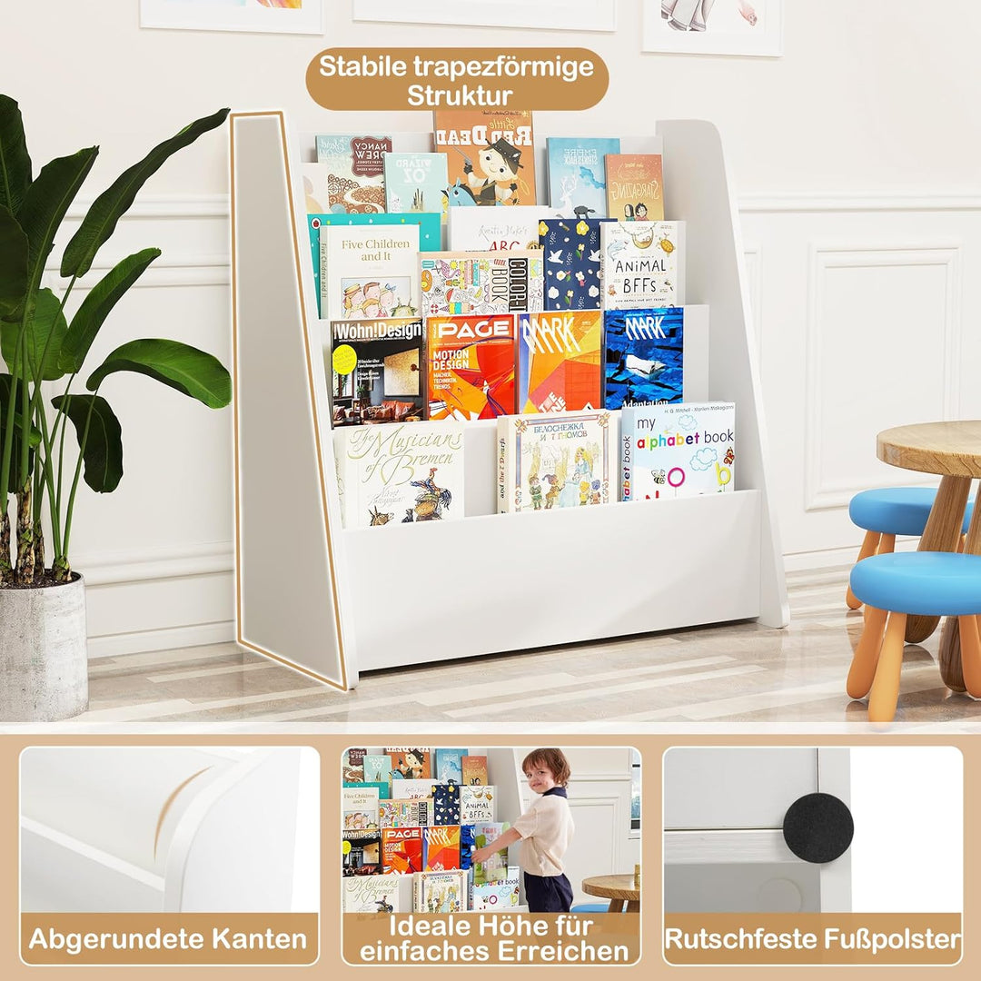 GOPLUS Bücherregal Kinder, Montessori Kinderregal mit 4 Ablagefächern, Kinderbücherregal Büchergeste