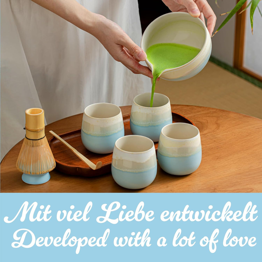 Goodwei Matcha-Set komplett mit hochwertiger Matcha Schale aus Keramik mit Ausgiesser, Matcha Besen