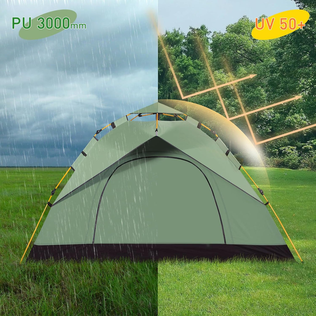 Leogreen Camping Zelt Automatik Kuppelzelt 3-4 Personen, Wasserdicht UV-Schutz Pop Up Zelt mit Trage