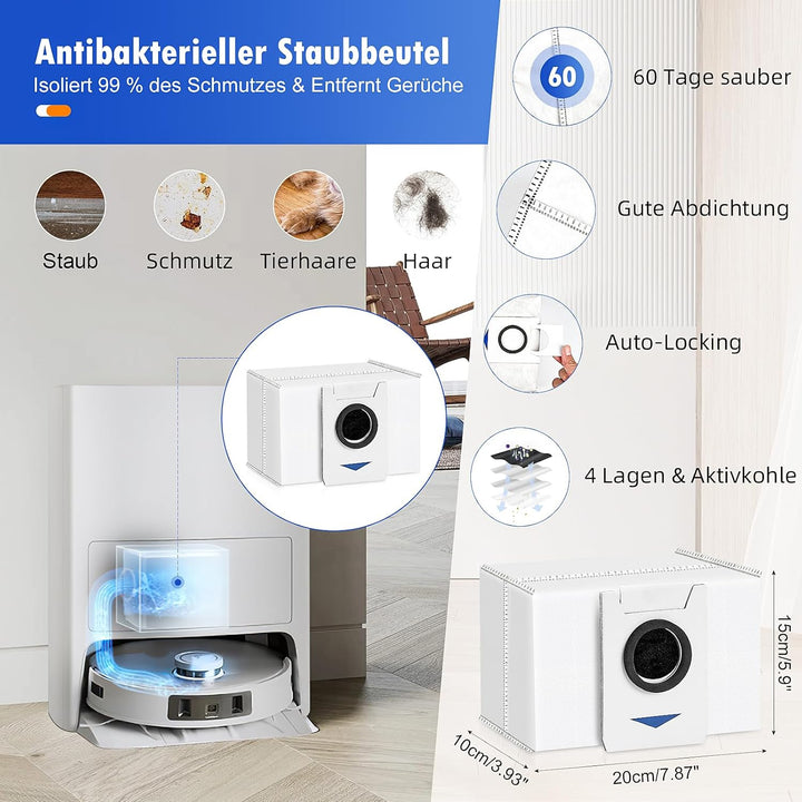 20 Stück Zubehör für Ecovacs Deebot T20 Omni / T20e Omni Saugroboter, 1 Gummi Hauptbürste 4 Staubbeu