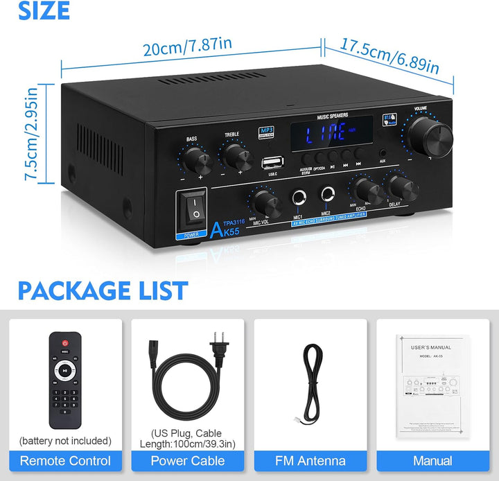 HiFi-Verstärker AK55 Bluetooth Stereo-Audioverstärker Receiver 2 Kanäle 70WX2 Max. 600W Digitale End