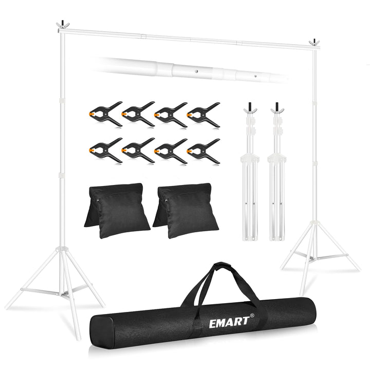 EMART Weisser Foto Hintergrund Ständer, 2x3m Verstellbarer Hintergrundsystem mit 8 Hintergrundklemme