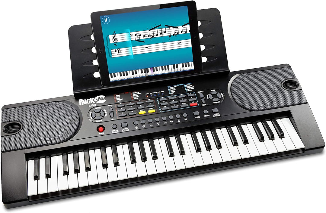 RockJam 49 Key Keyboard Piano with Power Supply, Sheet Music Stand, Piano Note Stickers & Simply Pia
