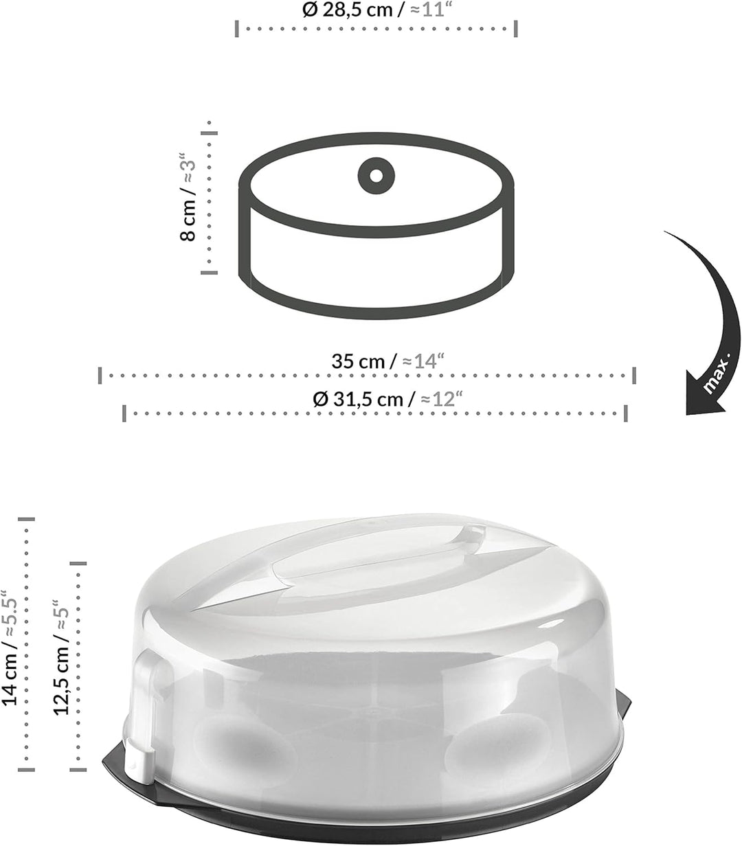 Grizzly runde Kuchen-Transportbox mit Klick-Verschluss, Tortenhaube mit Stückeinteilungshilfe, Torte