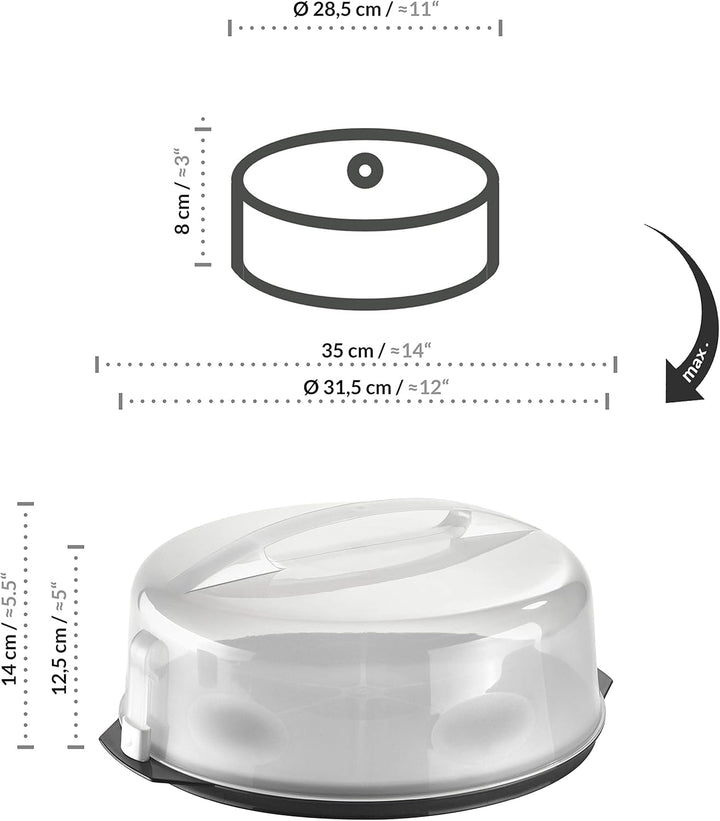 Grizzly runde Kuchen-Transportbox mit Klick-Verschluss, Tortenhaube mit Stückeinteilungshilfe, Torte