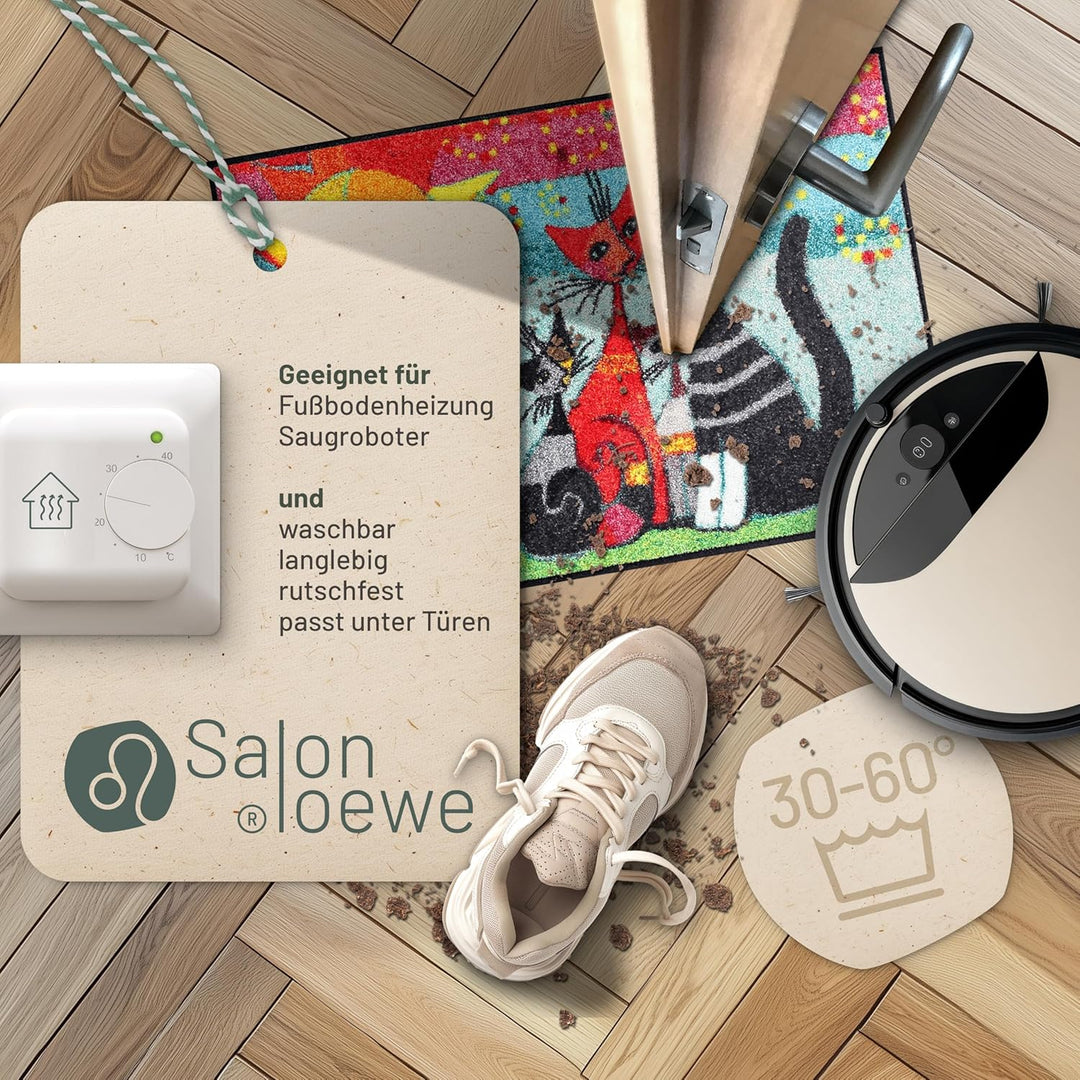 Salonloewe Rosina Wachtmeister Fussmatte waschbar Momenti 50x75 cm Eingangs-Matte Katzen bunt rutsch