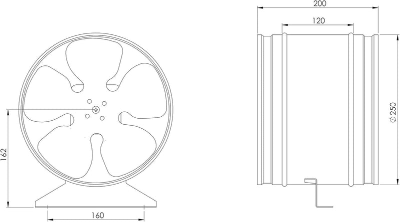 EUROPLAST Ø 250mm Axial Rohrlüfter Rohrventilator Axiallüfter Wickelfalzrohr Zuluft - Abluft Lüfter