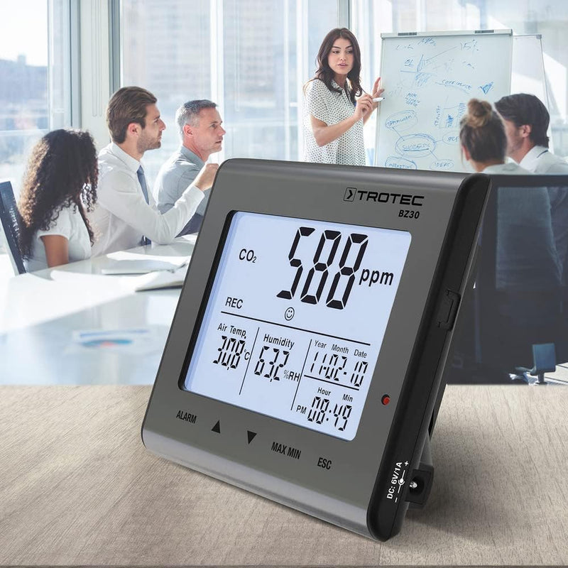 TROTEC CO2 Messgerät BZ30 – Luftqualitätsmonitor, Luftfeuchtigkeit, Temperatur – Messbereich 0 bis 9