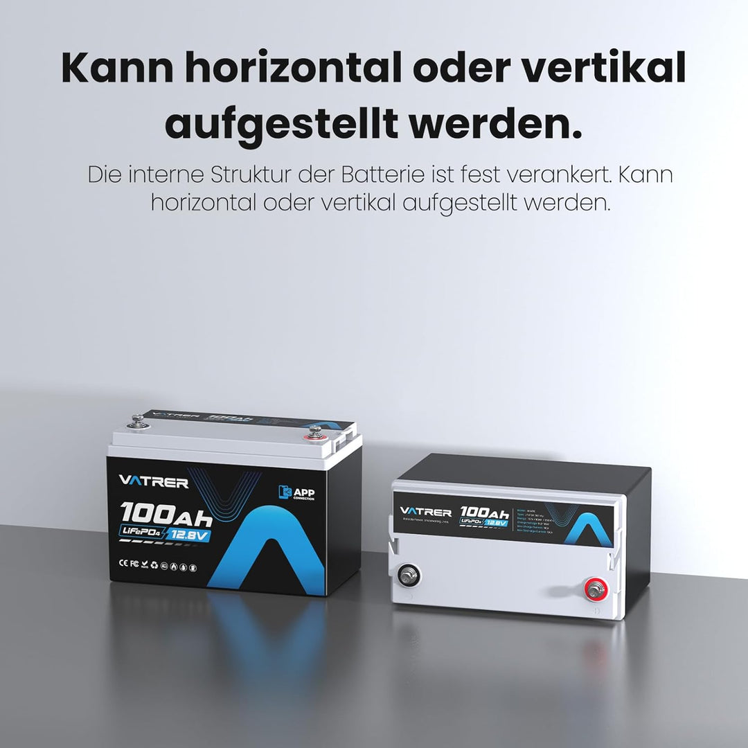 12V 100AH Bluetooth LiFePO4 Lithium Batterie mit 100A BMS 5000 Zyklen Lithium Akku 1280W Abschaltsch
