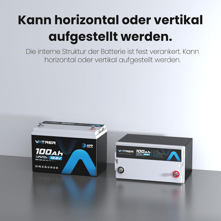 12V 100AH Bluetooth LiFePO4 Lithium Batterie mit 100A BMS 5000 Zyklen Lithium Akku 1280W Abschaltsch