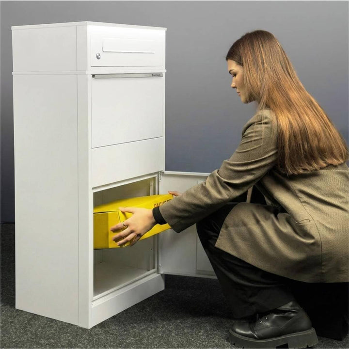 Metzler Paketbox mit LED-Solarbeleuchtung und EINEM Briefkasten, abschliessbar und wetterfest in Wei