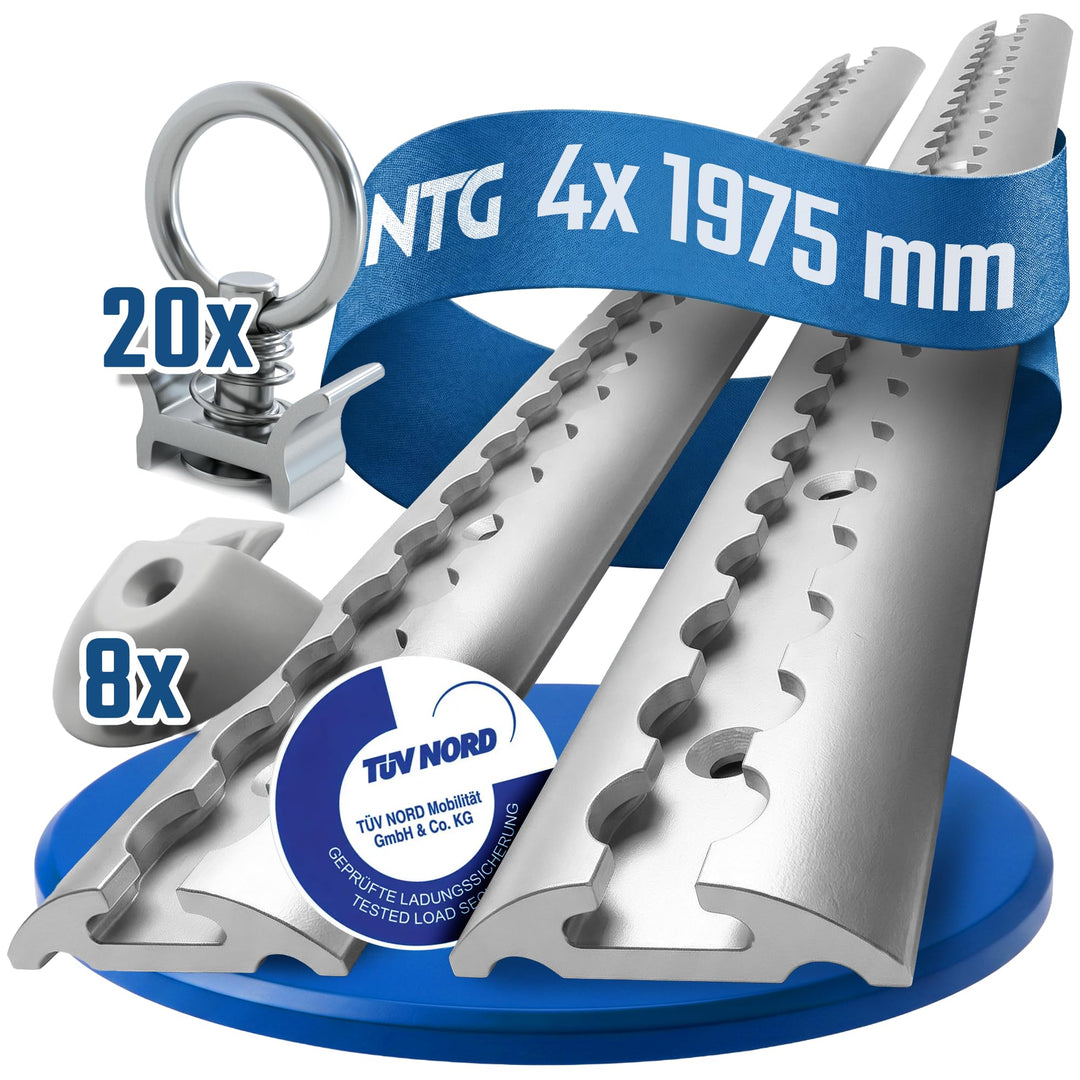 NTG 4 Stück | 2 m | Airlineschiene halbrunde Form | + 20 Stück einfach Alu Fitting + 4 Stück Endkapp