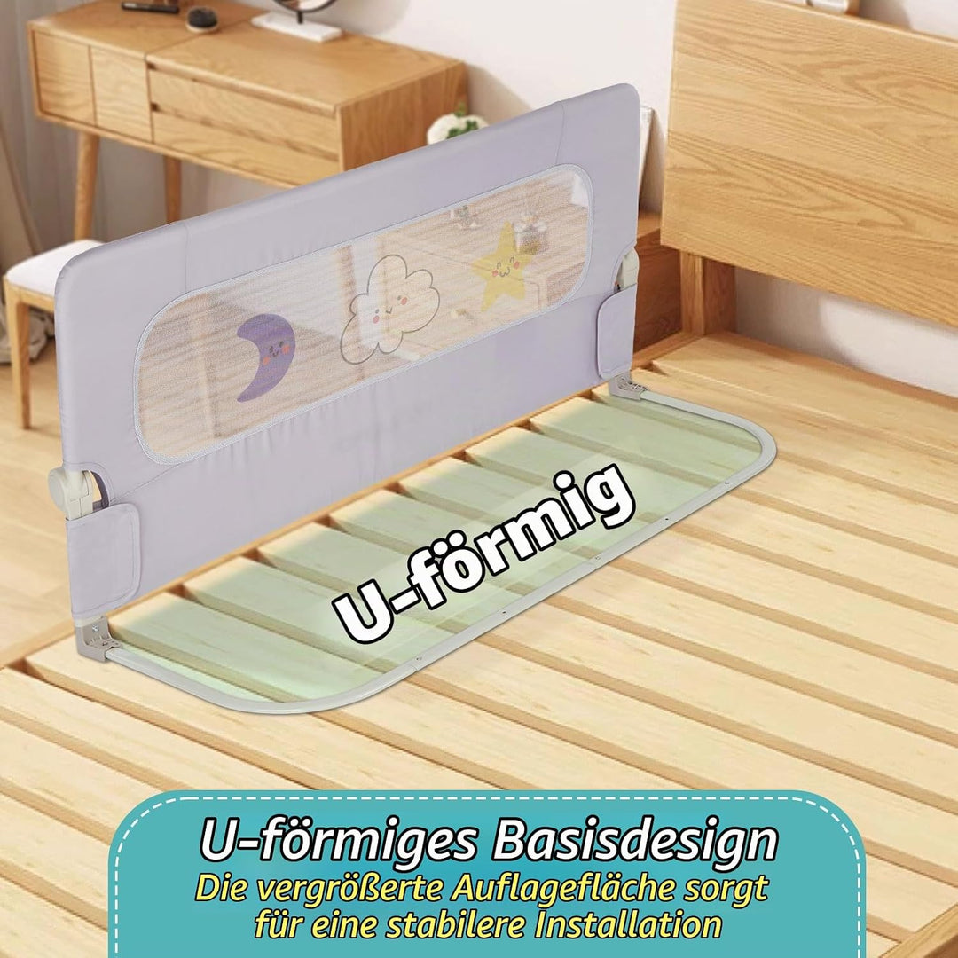 welspo Bettgitter Bettschutzgitter Bettgitter mit Kindermotiven, Rausfallschutz für Kinderbett, Grau