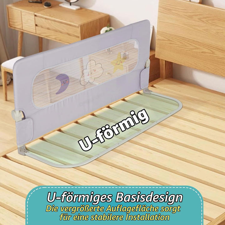 welspo Bettgitter Bettschutzgitter Bettgitter mit Kindermotiven, Rausfallschutz für Kinderbett, Grau