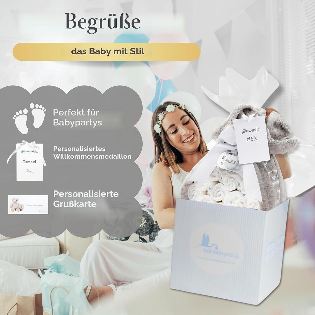 BebeDeParis | Unisex Windeltorte. Torte mit 15 Windeln, Bestickt, Fleece-Decke und Schnuller, Grösse
