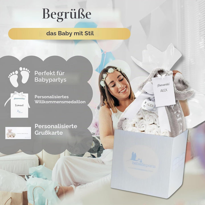 BebeDeParis | Unisex Windeltorte. Torte mit 15 Windeln, Bestickt, Fleece-Decke und Schnuller, Grösse