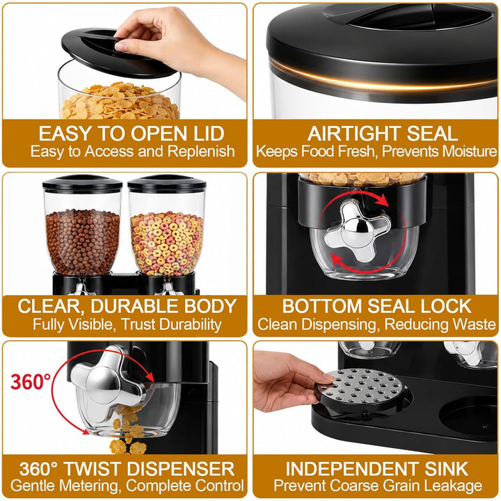 Cereal Dispenser Countertop 2L 2er Pack, Luftdichter Müslispender für die Organisation des Küchenvor