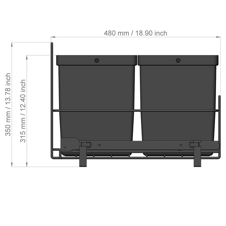 LM 79/4 Einbau Mülleimer ausziehbar mit 4x8L Abfalleimer Korbauszug anthrazitfarben 33,2x48x35,5 cm
