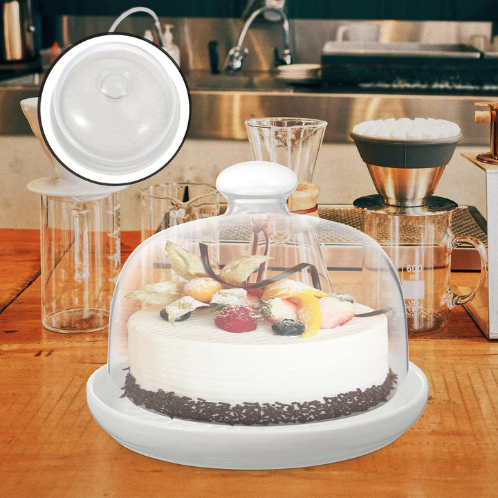 YARNOW Kuchenplatte mit Kuppel Deckel Keramik Kuchenplatte mit Glasabdeckung Rundes Kuchen- Servingp