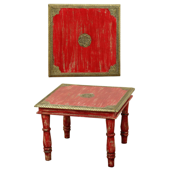 Orientalischer Couchtisch Beistelltisch Anjay 55cm Gross | Vintage kleiner Tisch aus Holz massiv mit