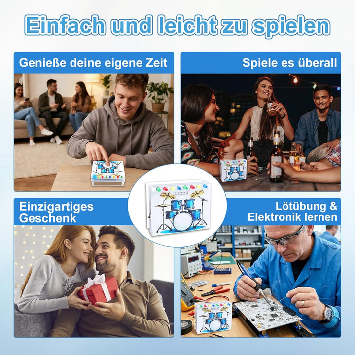 Elektronik Schlagzeug Lötbausatz mit Touch-Sensor, Sound- und LED-Effekten, DIY Drum Kit STEM Lernse