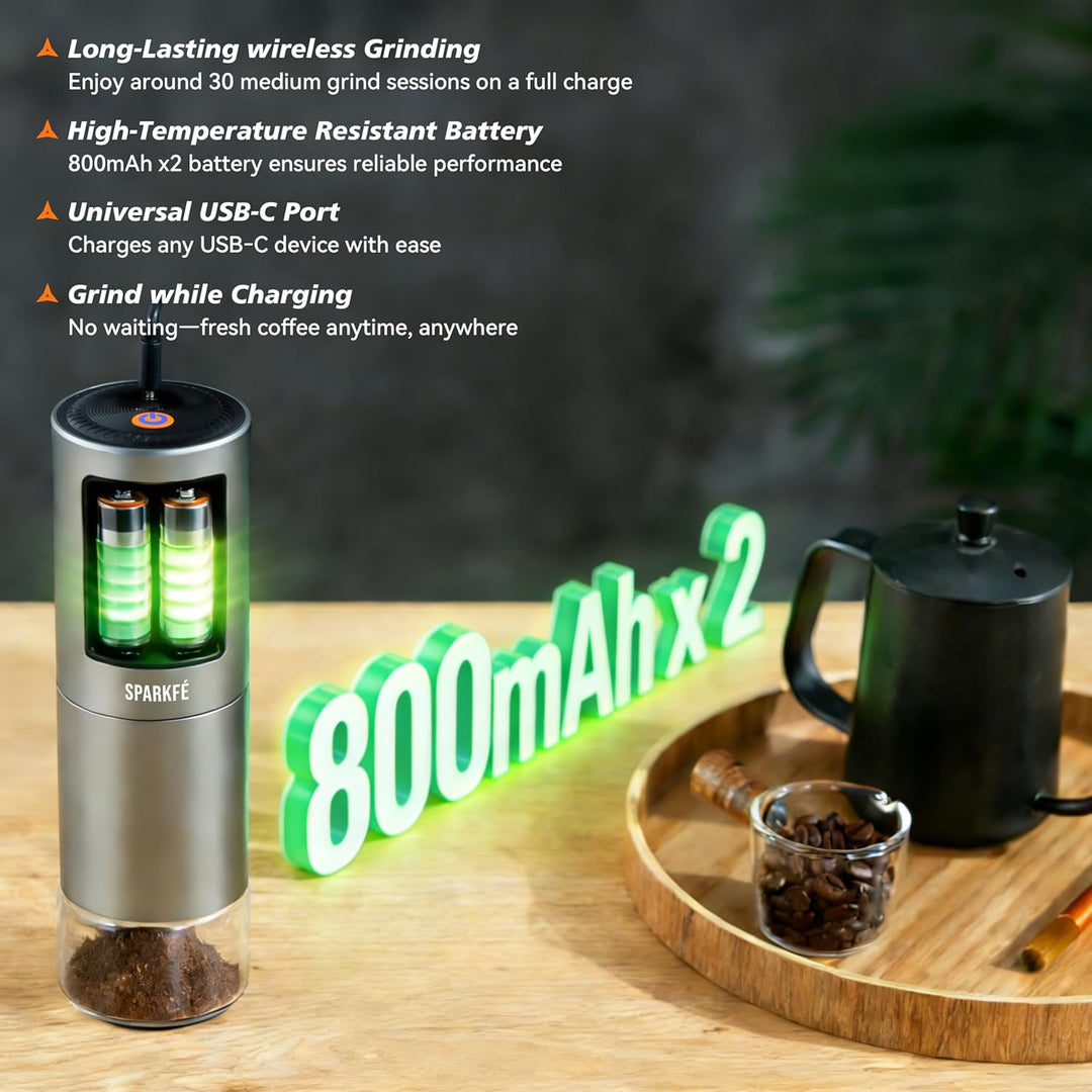Tragbare elektrische Kaffeemühle, wiederaufladbare Handmühle mit konischem Frässtift aus Edelstahl,