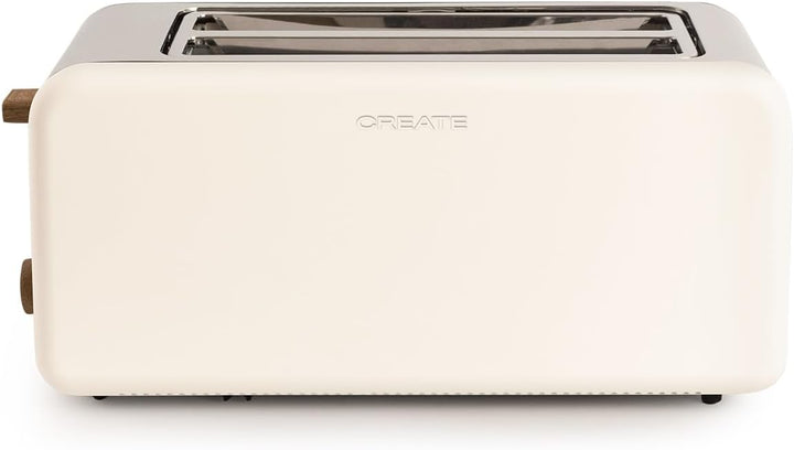 CREATE/TOAST RETRO XL/Toaster Cremeweiss / 6 Leistungsstufen, Krümelschublade, Thermostat, Auftauen,