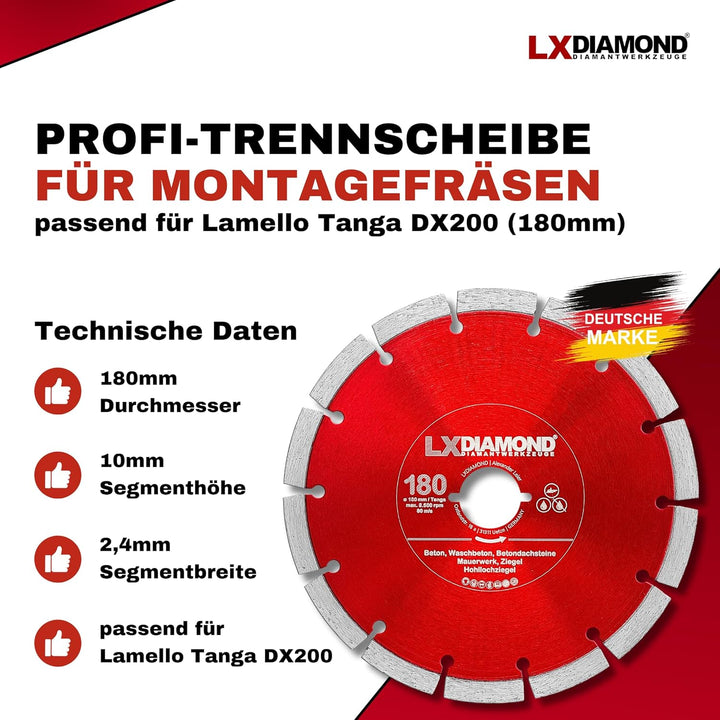LXDIAMOND 3x Diamant-Trennscheibe 180mm - kompatibel mit Lamello Tanga DX200 Fensterfräse Montagefrä