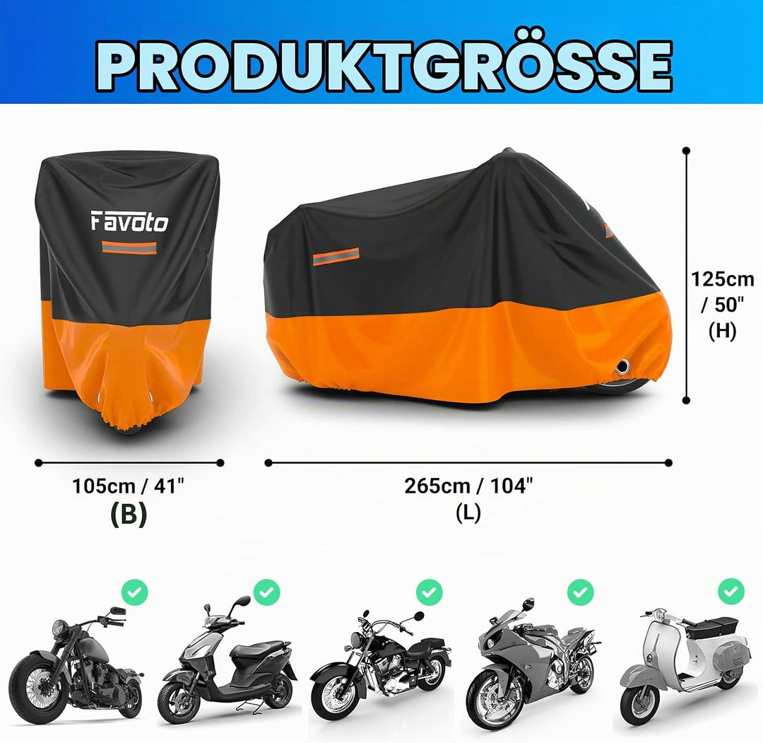 Favoto Verbesserte Version Wasserdicht Motorradabdeckung Motorrad Abdeckplane Outdoor Motorradgarage