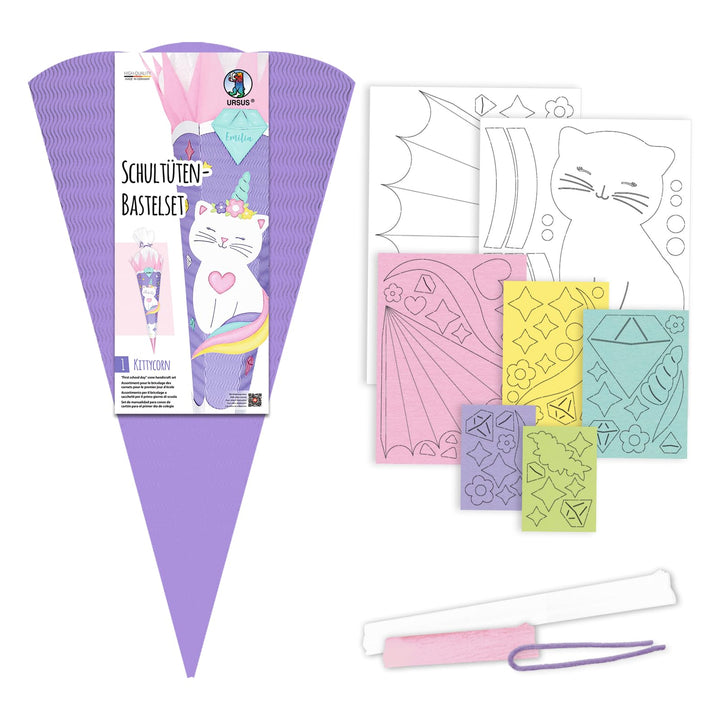 Ursus 9910001 - Schultüten-Bastelset "Kittycorn", aus 3D-Colorwellpappe 260 g/m², Set zum Basteln ei