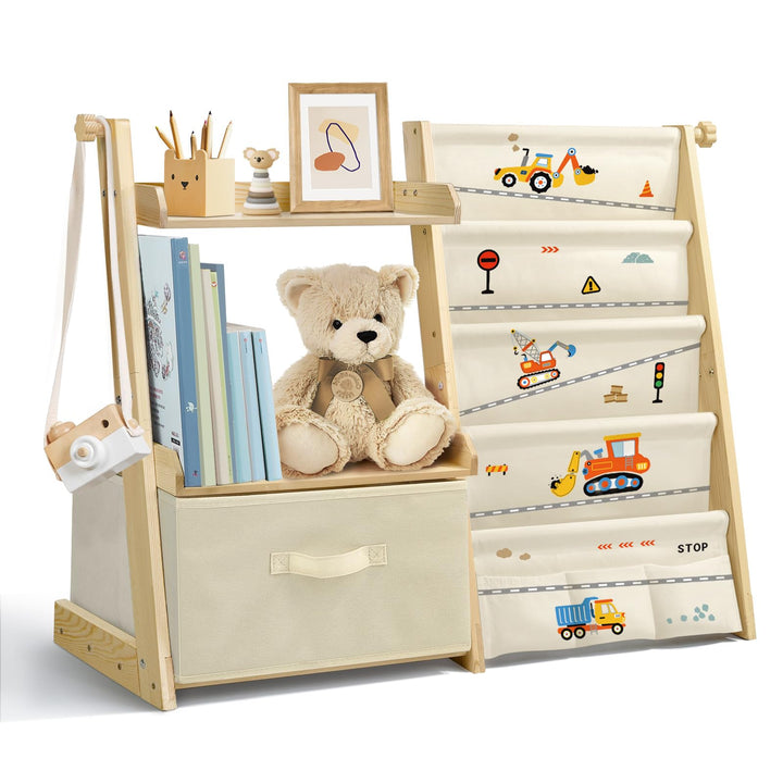 Bücherregal Kinder Kinderzimmer Spielzeug Aufbewahrung mit 4 Regalebenen & Aufbewahrungsbox, Kinderr