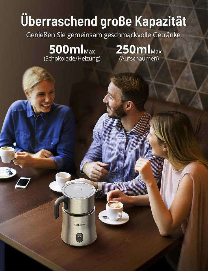 PARIS RHÔNE Milchaufschäumer, 4-in-1 500ML Milchaufschäumer Elektrisch Induktion, Spülmaschinenfest,