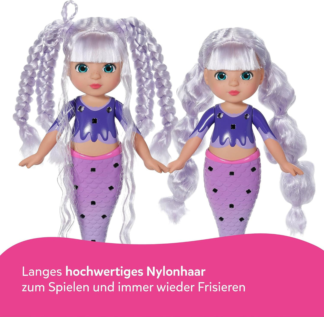 Baby Born Glam Up Aura, Meerjungfrau mit Langen blauen Haaren mit UV-Farbeffekt, zum Stylen mit Stof