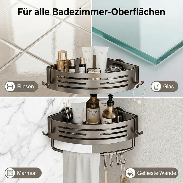 Duschregal Ecke Ohne Bohren, 2er Set Duschablage mit Saugnapf, Aluminium Rostfrei, Eckregal Dusche m