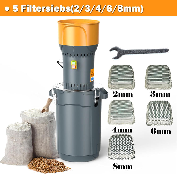 Elektrische Getreidemühle 25L Malzmühle Walzenmühle Schrotmühle aus Edelstahl 1000W 19000r/min für G
