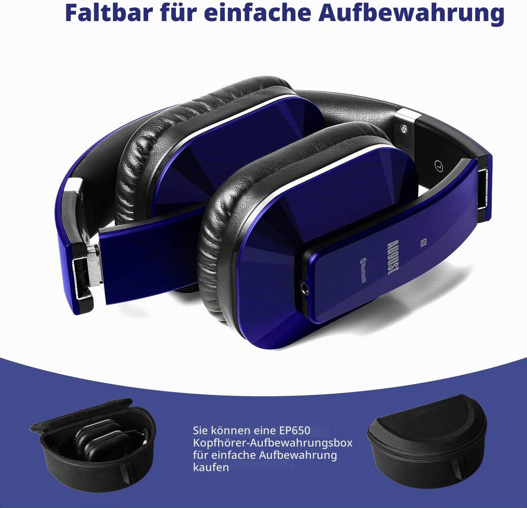 August EP650 - Bluetooth Kopfhörer v4.2 NFC mit aptX Low Latency - Stereo Over Ear Headphones Audio