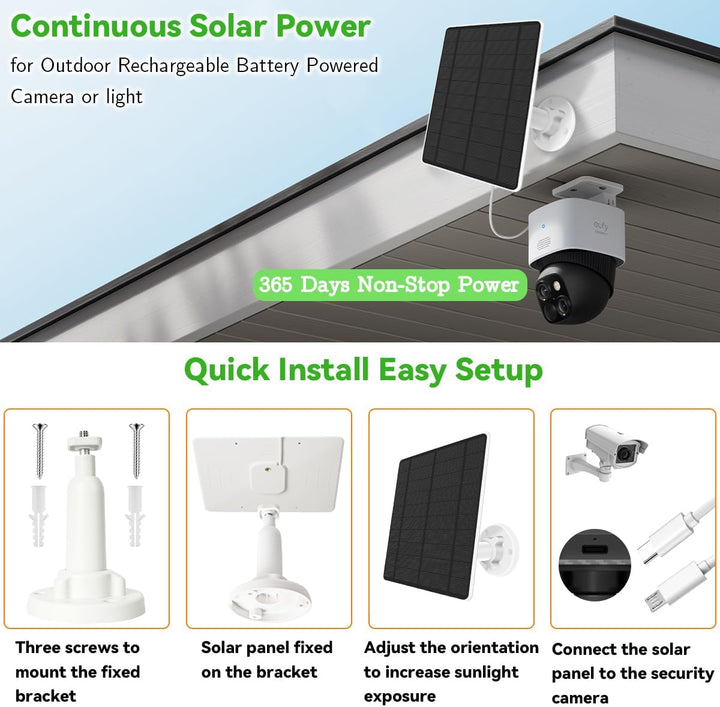 Eufy Security Solarpanel (5W) Kompatibel mit EufyCam, Solarpanel 5V mit USB-C Anschluss, Micro USB A