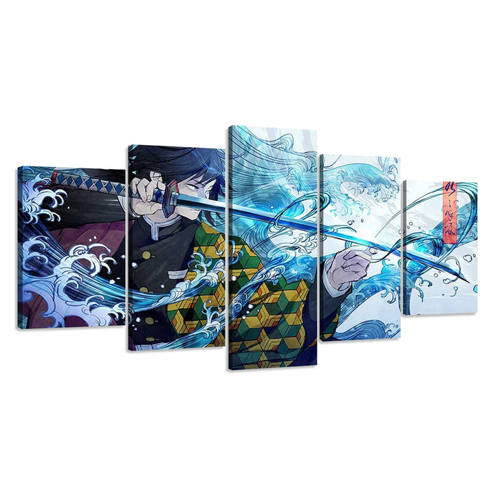 ZHONGYUTONG 5 Teilig Leinwandbild mit Rahmen Demon Slayer Poster Kimetsu Japanische Anime Figur Tanj