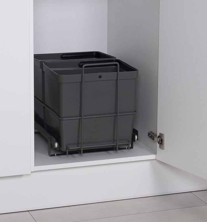 LM 79/2 Einbau Mülleimer ausziehbar mit 2x16L Abfalleimer Korbauszug anthrazitfarben 33,2x48x35,5 cm