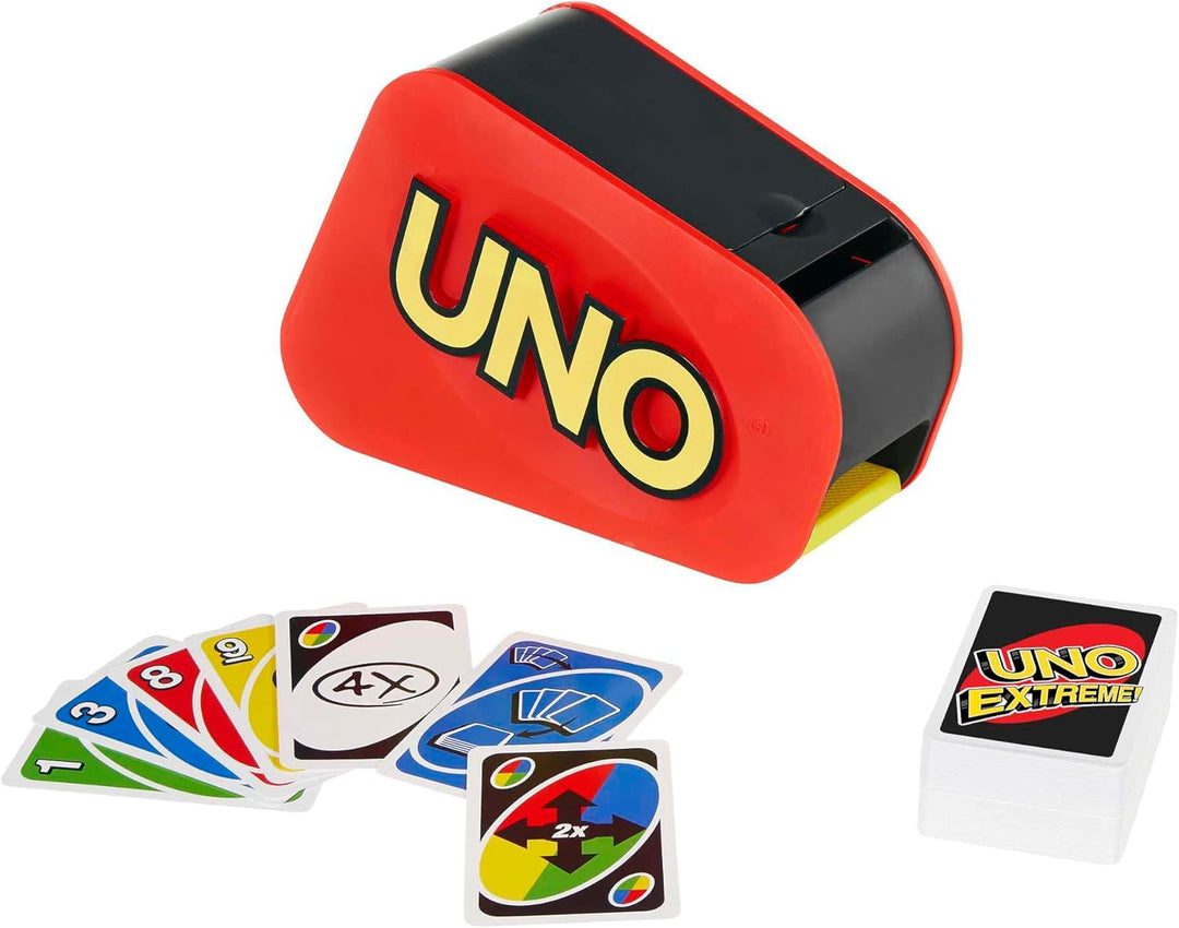 Mattel Games UNO Extreme!, Uno Kartenspiel für die Familie, mit Kartenwerfer, Perfekt als Kinderspie