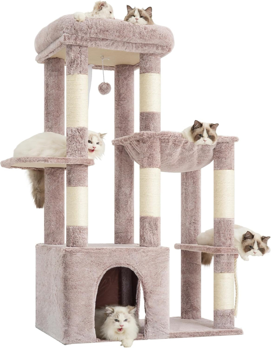 Heybly Kratzbaum 120cm - Grosser Katzenbaum für Erwachsene Katzen mit XL-Basis, Katzenwohnung mit Me